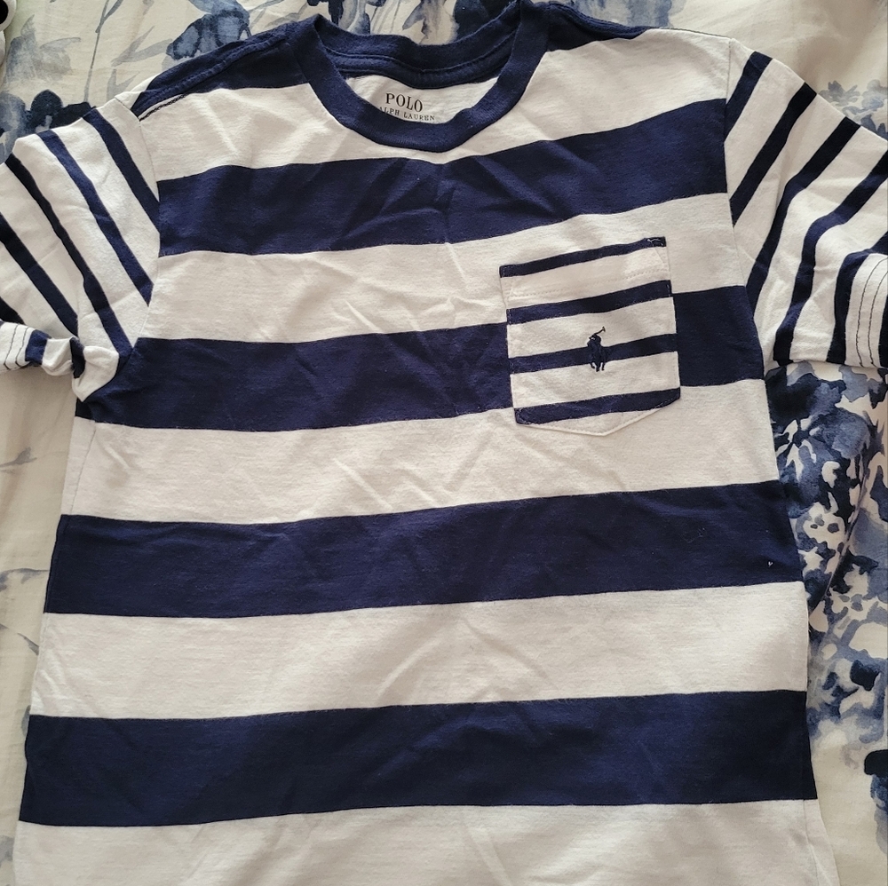 Polo by Ralph Lauren Kids Navy Blue and White Striped Shirt